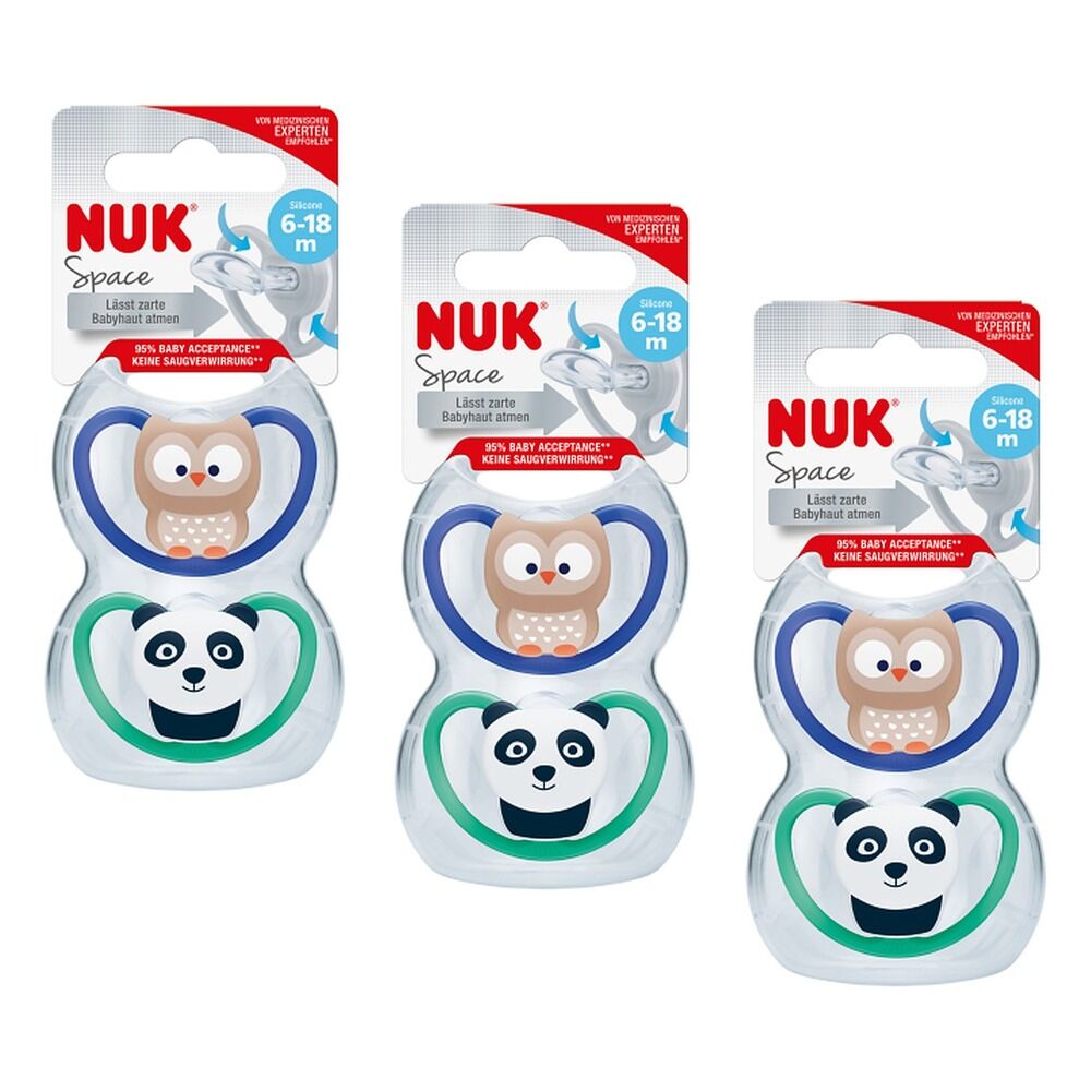Nuk Space Baby Dummy BPA-Free Silicone Assorted 6-18 Months 2 Pack Bundle of 3
