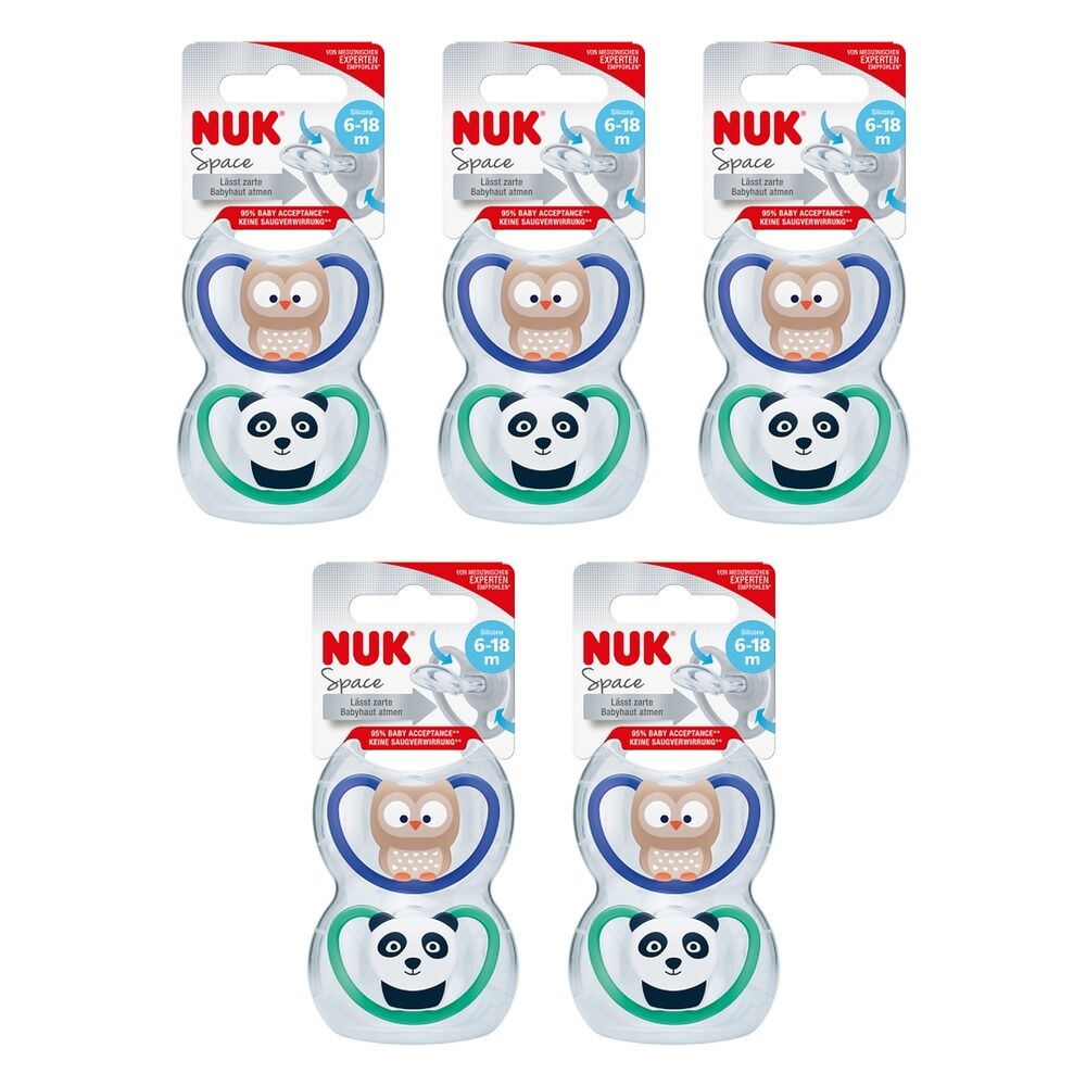 Nuk Space Baby Dummy BPA-Free Silicone Assorted 6-18 Months 2 Pack Bundle of 5