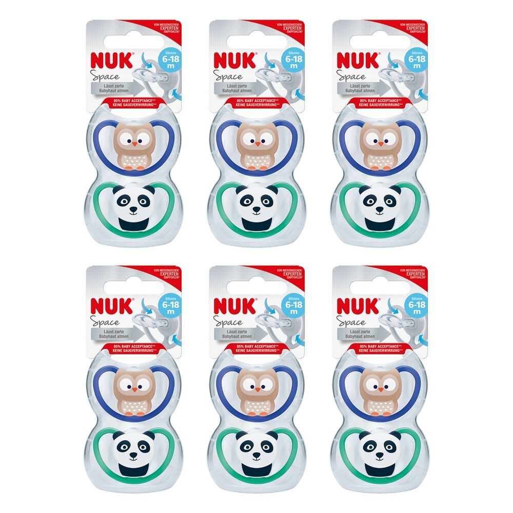 Nuk Space Baby Dummy BPA-Free Silicone Assorted 6-18 Months 2 Pack Bundle of 6