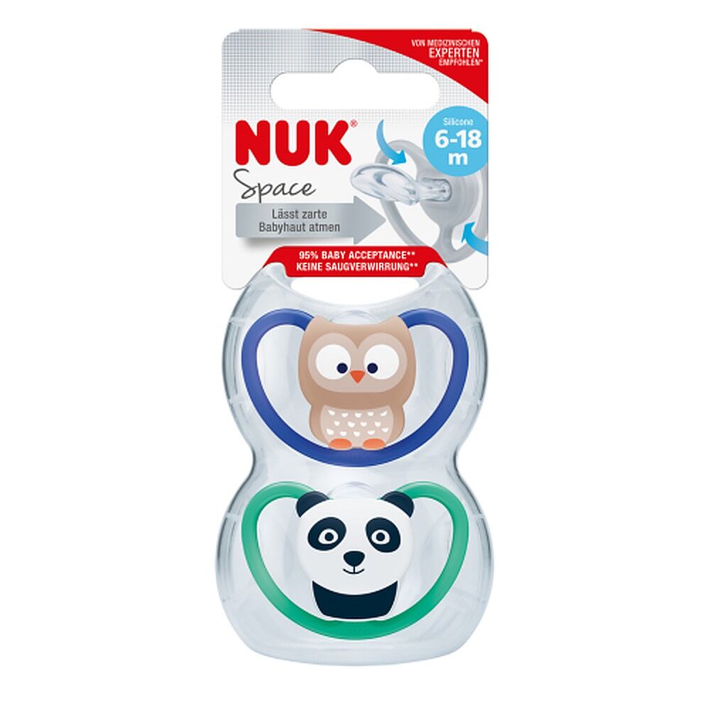 Nuk Space Baby Dummy BPA-Free Silicone Assorted 6-18 Months 2 Pack