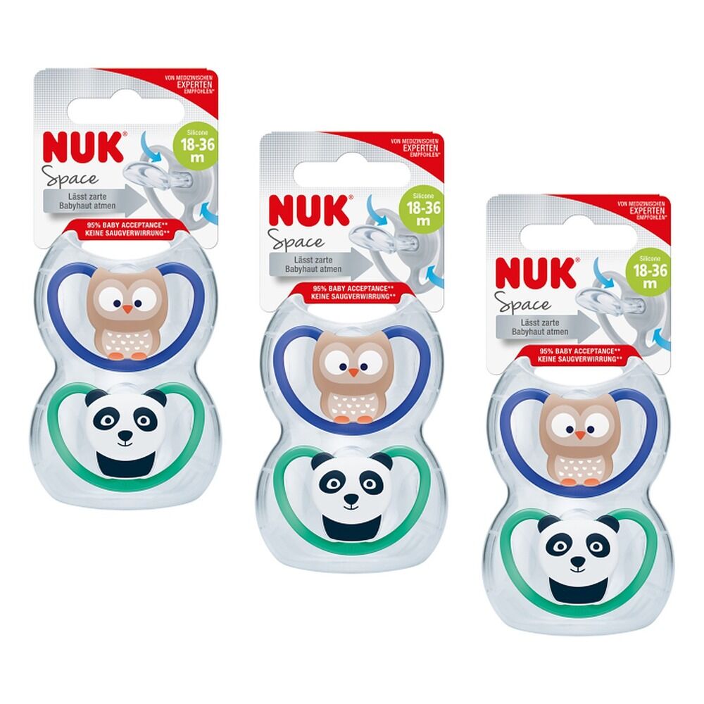 Nuk Space Baby Dummy BPA-Free Silicone Assorted 18-36 Months 2 Pack Bundle of 3