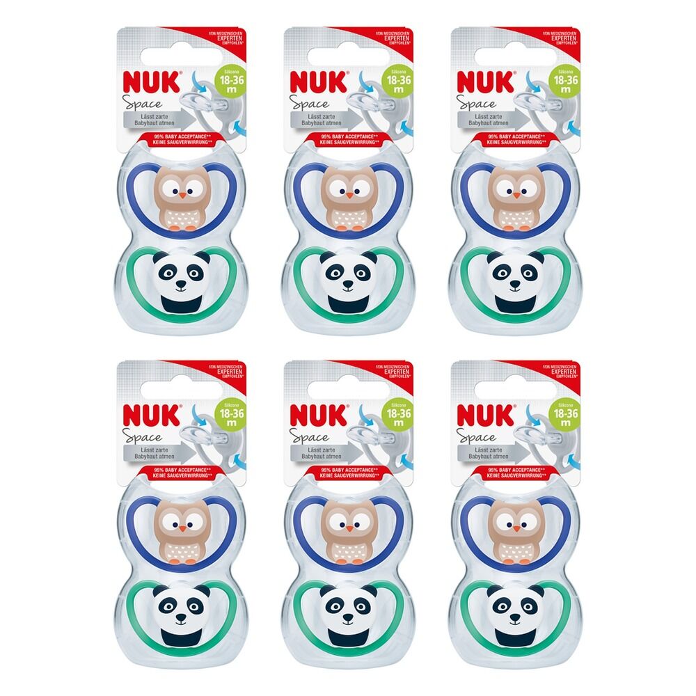 Nuk Space Baby Dummy BPA-Free Silicone Assorted 18-36 Months 2 Pack Bundle of 6