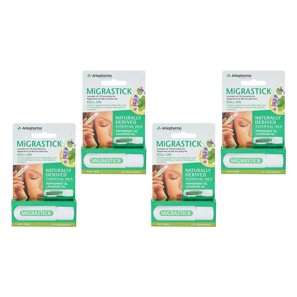 Migrastick Migraine & Headache Relief Roll-On 3mL Pack of 4