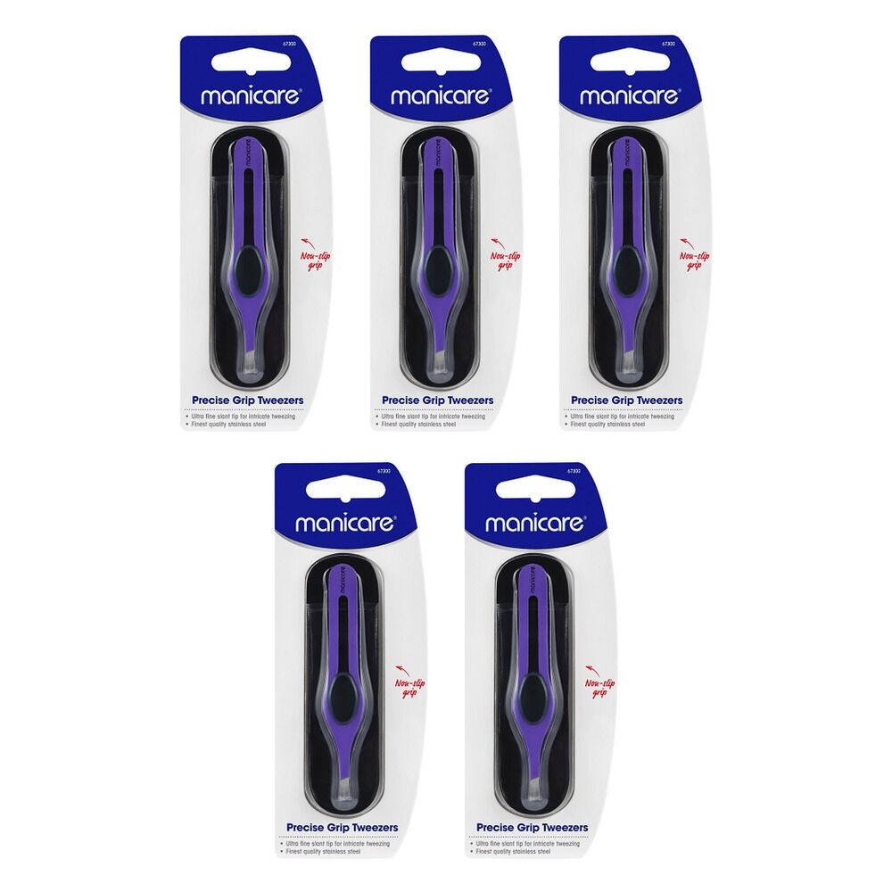 Manicare Precise Grip Tweezers, Purple x 3 Bundle of 5