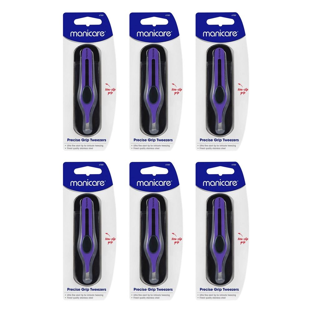 Manicare Precise Grip Tweezers, Purple x 3 Bundle of 6