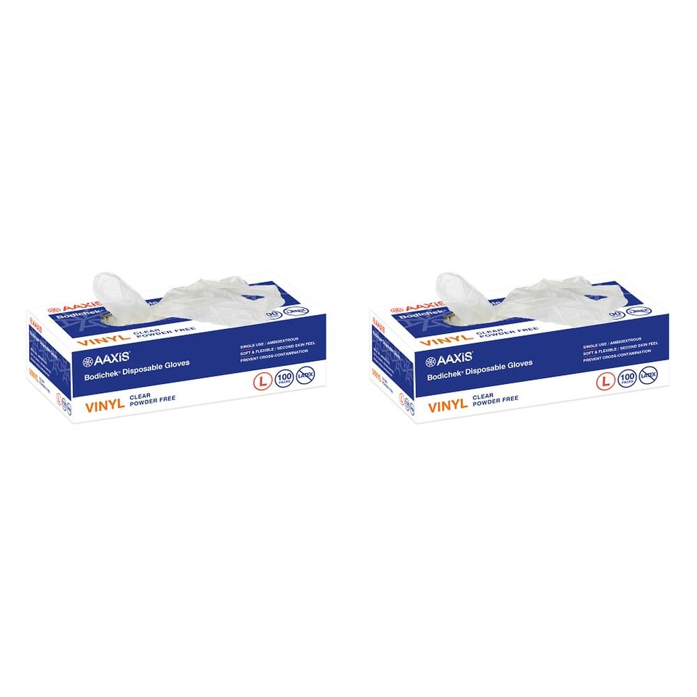 Bodichek Gloves Disposable Vinyl Powder Free Large 100 Each Pack of 2