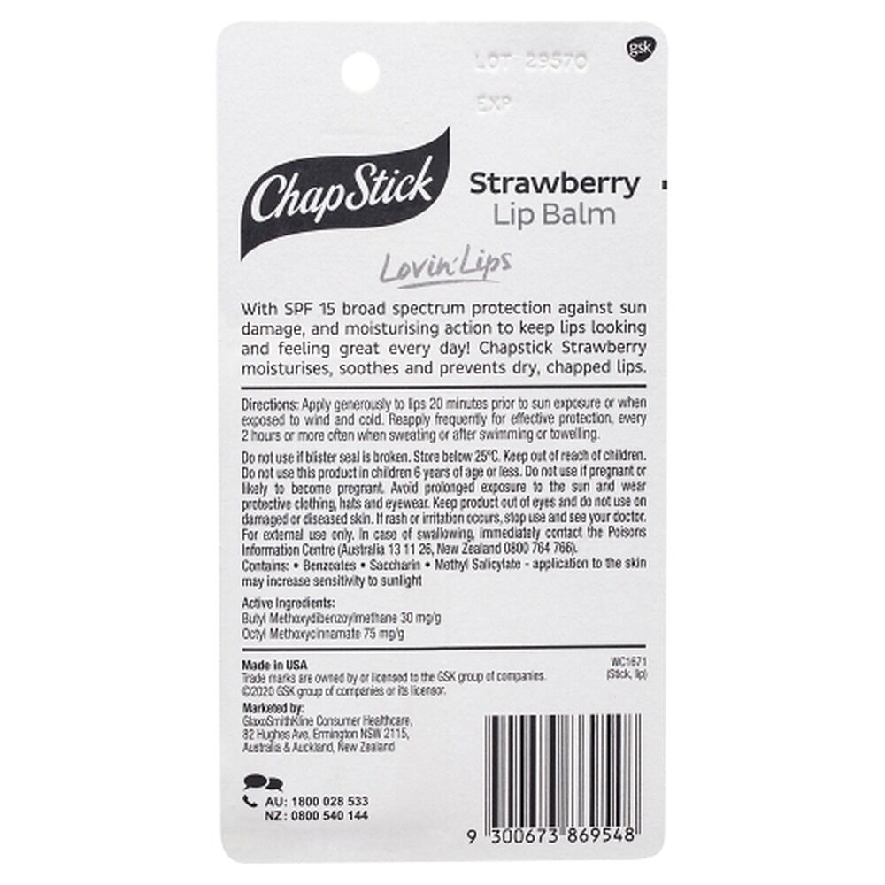 Chapstick Strawberry Lip Balm SPF15 4.2g