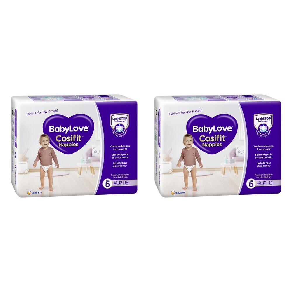 Baby Love Cosifit Jumbo Nappies Walker Size 5 54 Pack x 3 Bundle of 2
