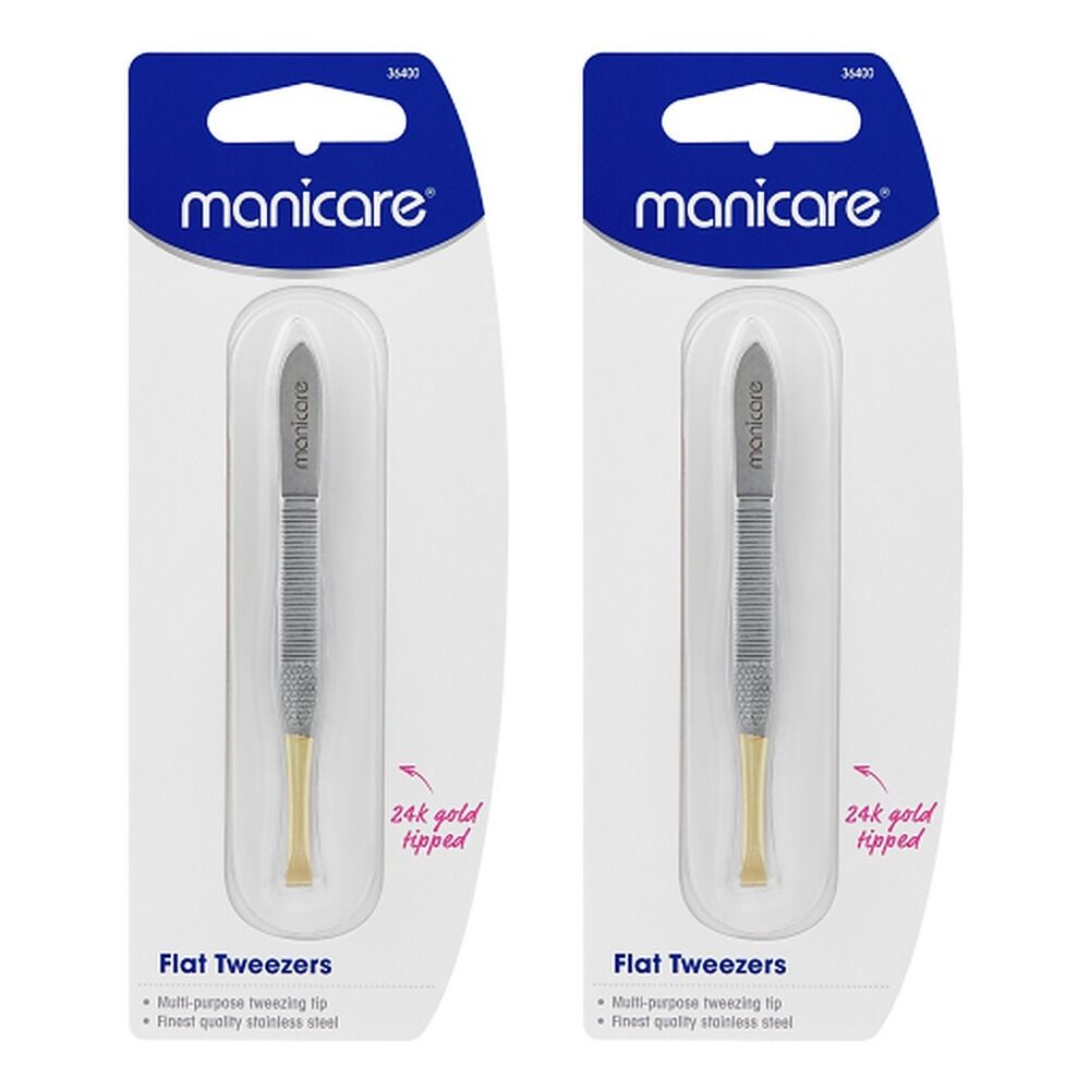 Manicare Flat Tweezers, Gold Tipped x 3 Bundle of 2