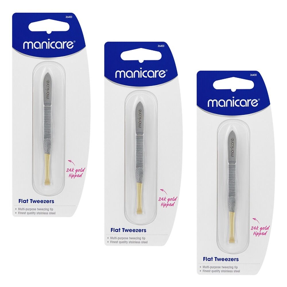 Manicare Flat Tweezers, Gold Tipped x 3 Bundle of 3