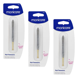 Manicare Flat Tweezers, Gold Tipped x 3 Bundle of 3
