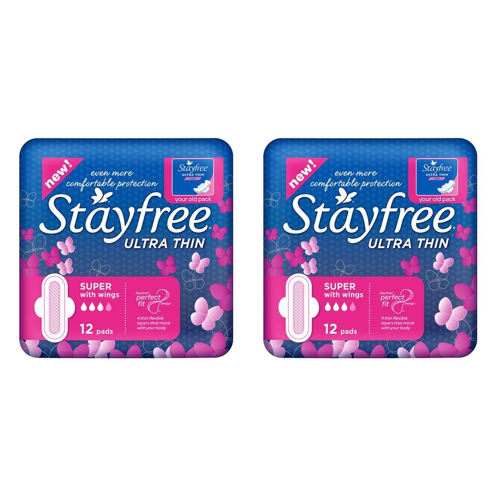 Stayfree Ultra Thin Super Pads with Wings 12 Pack Bundle of 2