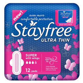 Stayfree Ultra Thin Super Pads with Wings 12 Pack