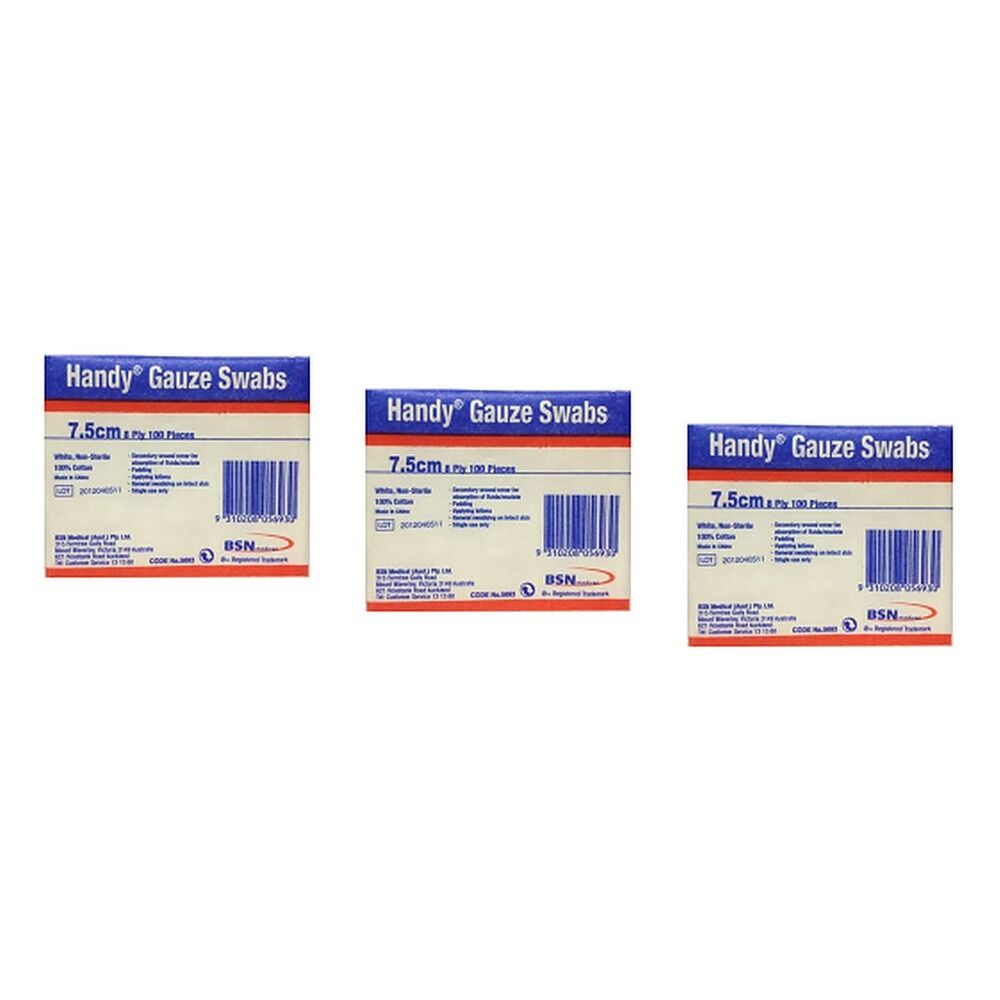 Handy Leukoplast Gauze Swabs Surgical Dressing 7.5cm x 7.5cm 100 Bundle of 3