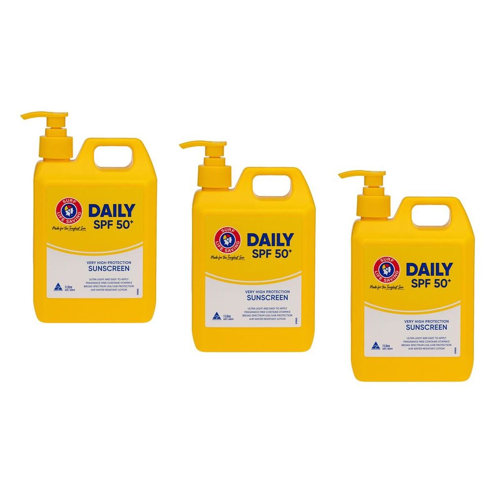 Surf Life Saving Australia Sunscreen SPF50+ Daily Pump 1L Pack of 3