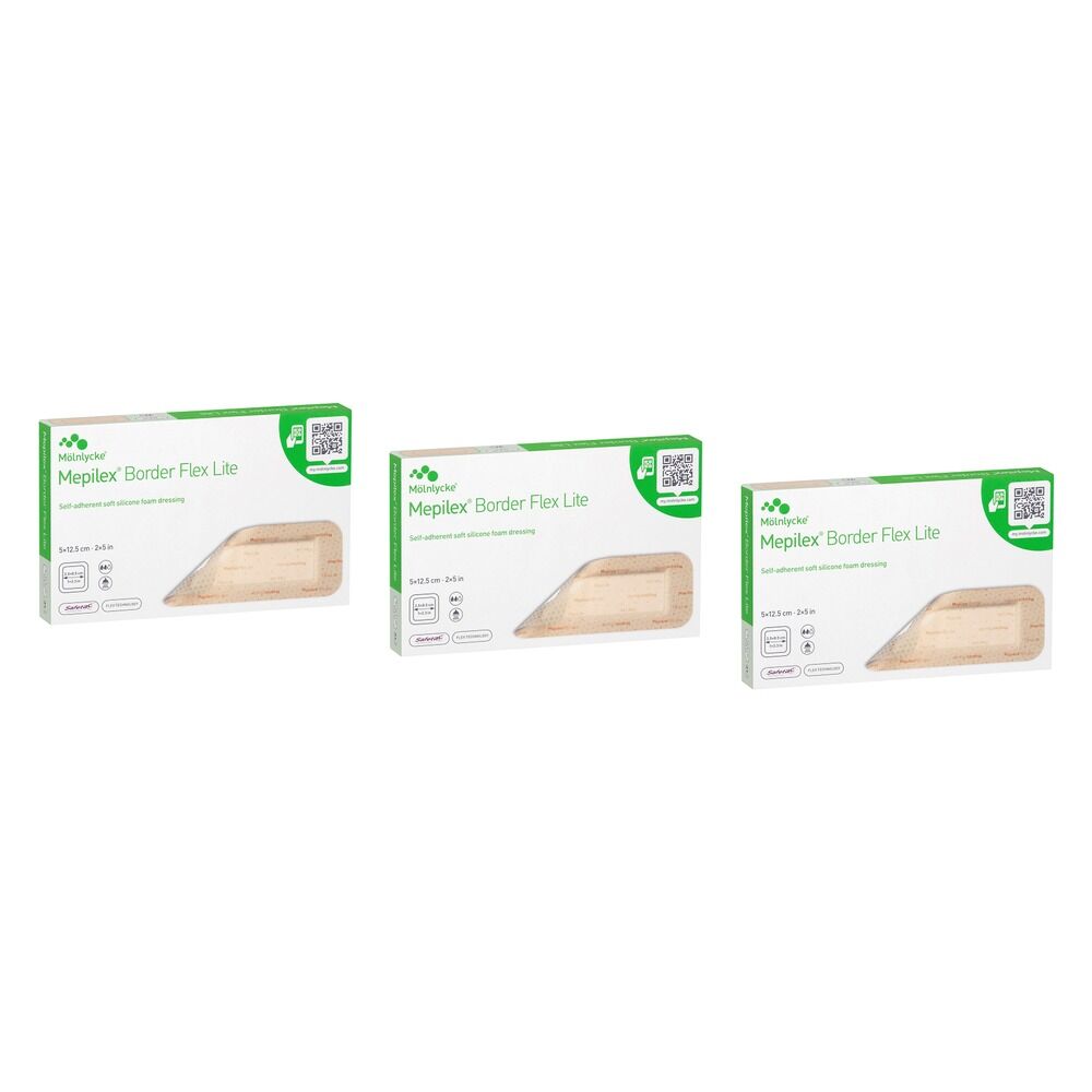 Molnlycke Mepilex Border Flex Lite Foam Dressing 5cm x 12.5cm Pack Bundle of 3
