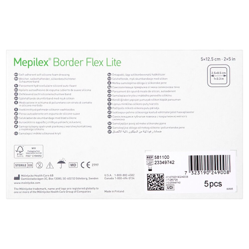 Molnlycke Mepilex Border Flex Lite Foam Dressing 5cm x 12.5cm Pack