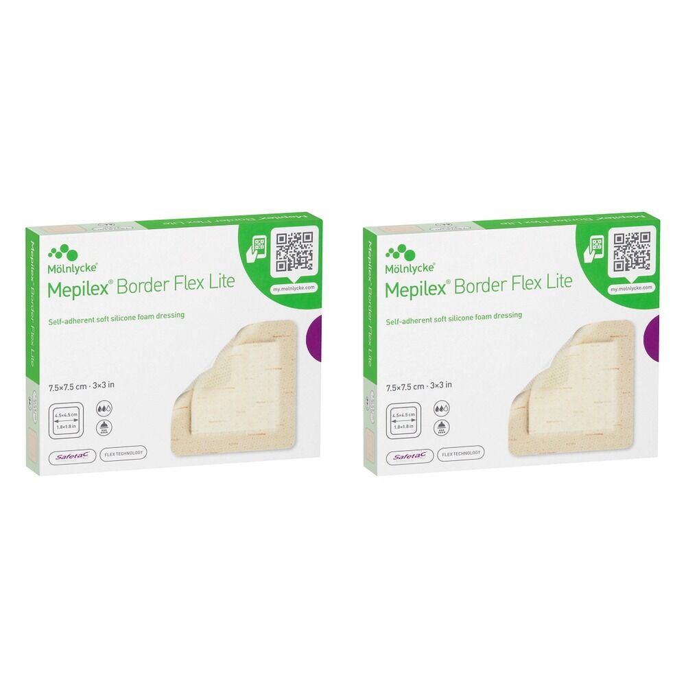 Molnlycke Mepilex Border Flex Lite Foam Dressing 7.5cm x 7.5cm 5 Bundle of 2