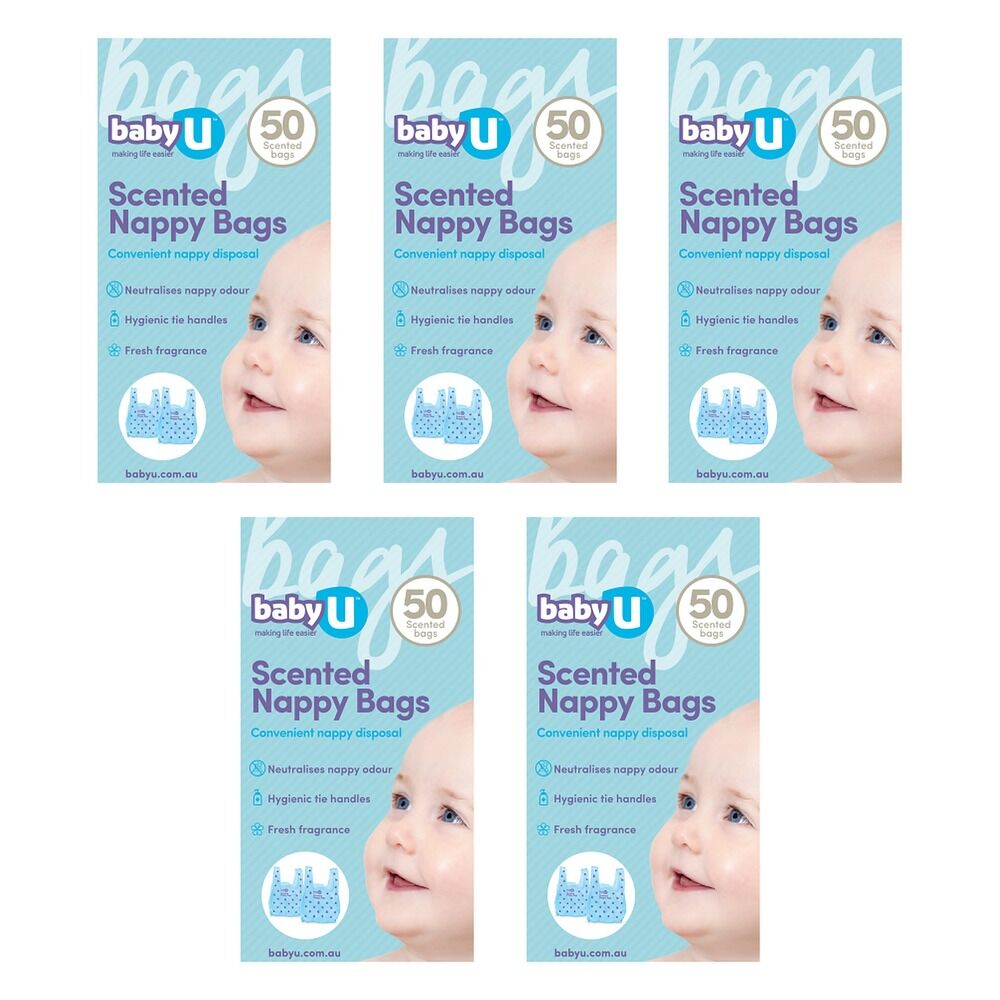 Baby U Scented Nappy Bags 50 Pack Bundle of 5