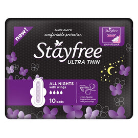 Stayfree Ultra Thin All Nights Pads with Wings 10 Pack