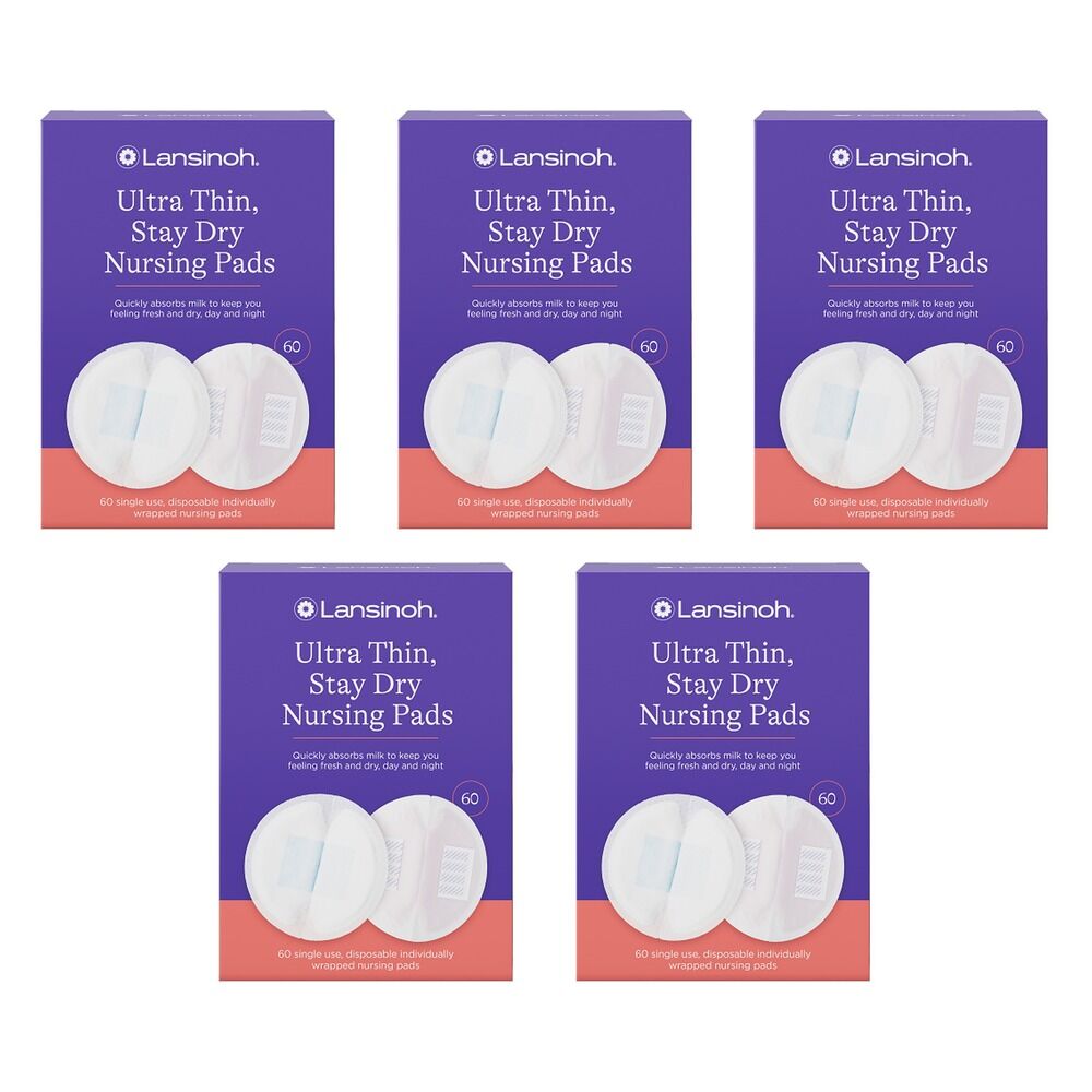 Lansinoh Ultra Thin Stay Dry Nursing Pads 60 Pack Bundle of 5