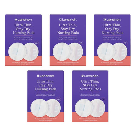 Lansinoh Ultra Thin Stay Dry Nursing Pads 60 Pack Bundle of 5