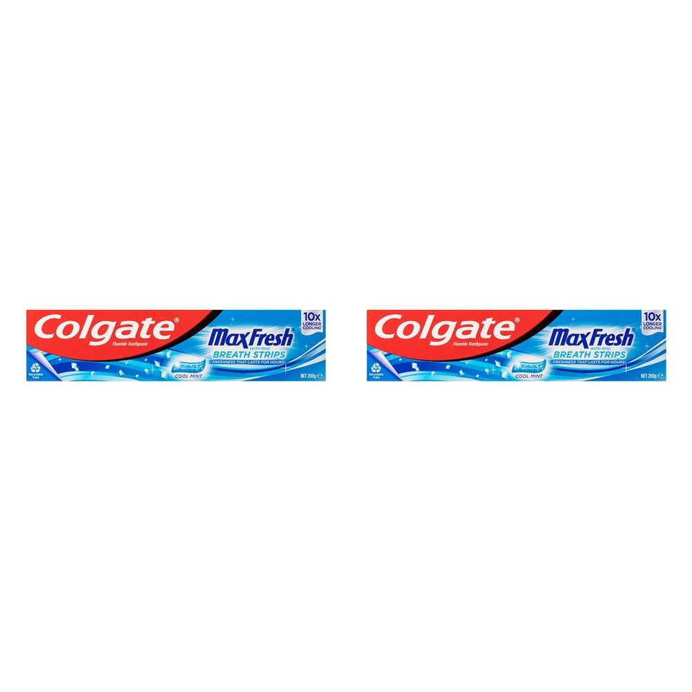 Colgate Max Fresh Cool Mint Toothpaste with Mini Breath Strips 200g Pack of 2