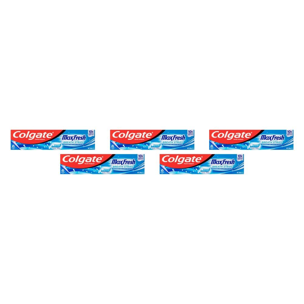 Colgate Max Fresh Cool Mint Toothpaste with Mini Breath Strips 200g Pack of 5