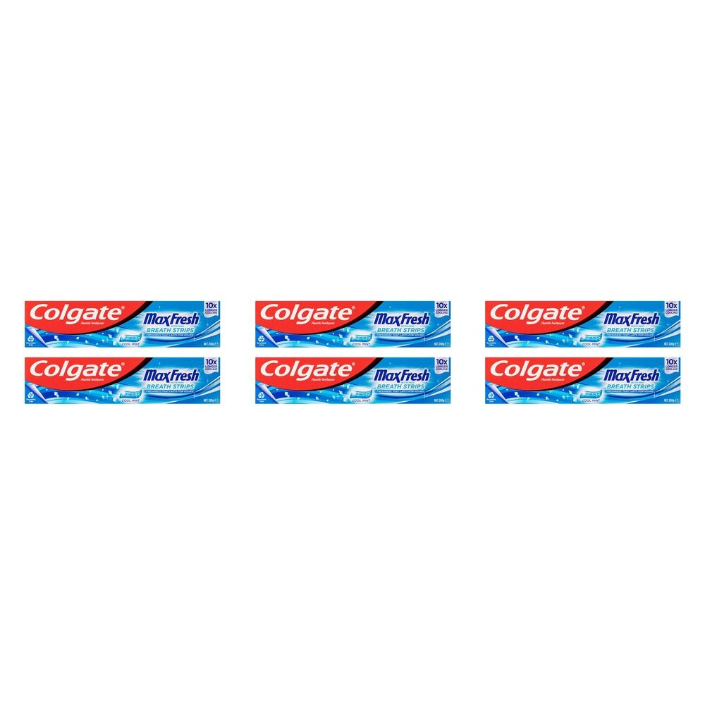 Colgate Max Fresh Cool Mint Toothpaste with Mini Breath Strips 200g Pack of 6