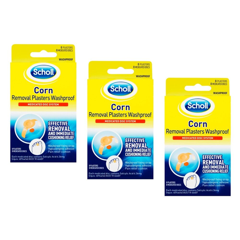 Scholl Corn Removal Plasters Washproof 8 Pack Bundle of 3