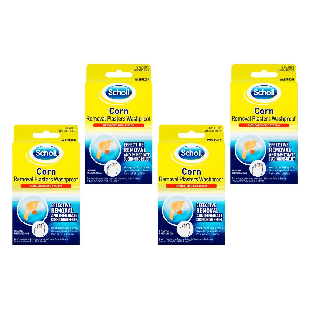 Scholl Corn Removal Plasters Washproof 8 Pack Bundle of 4