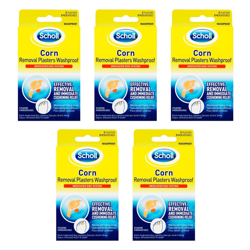 Scholl Corn Removal Plasters Washproof 8 Pack Bundle of 5