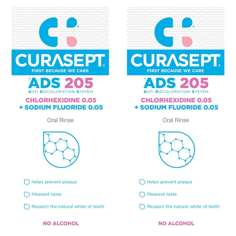 Curasept Chlorhexidine 0.05% Oral Rinse Mouthwash 200mL Pack of 2
