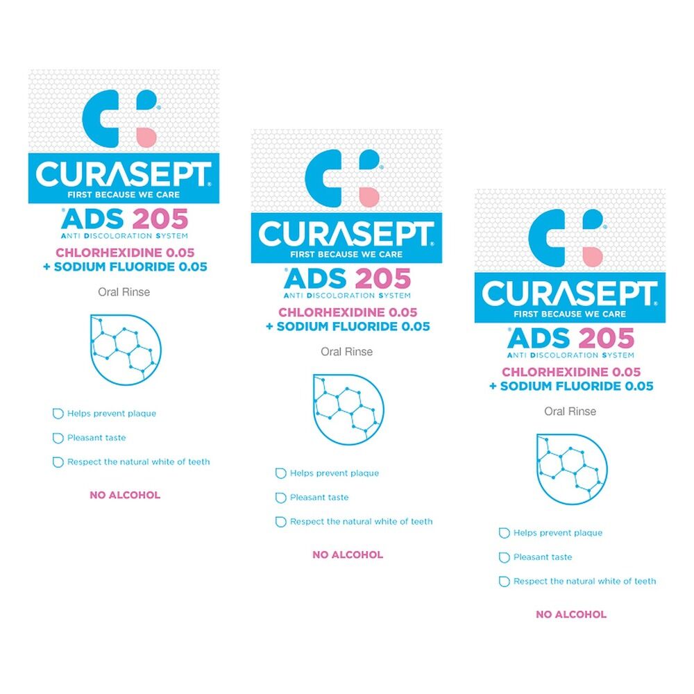 Curasept Chlorhexidine 0.05% Oral Rinse Mouthwash 200mL Pack of 3