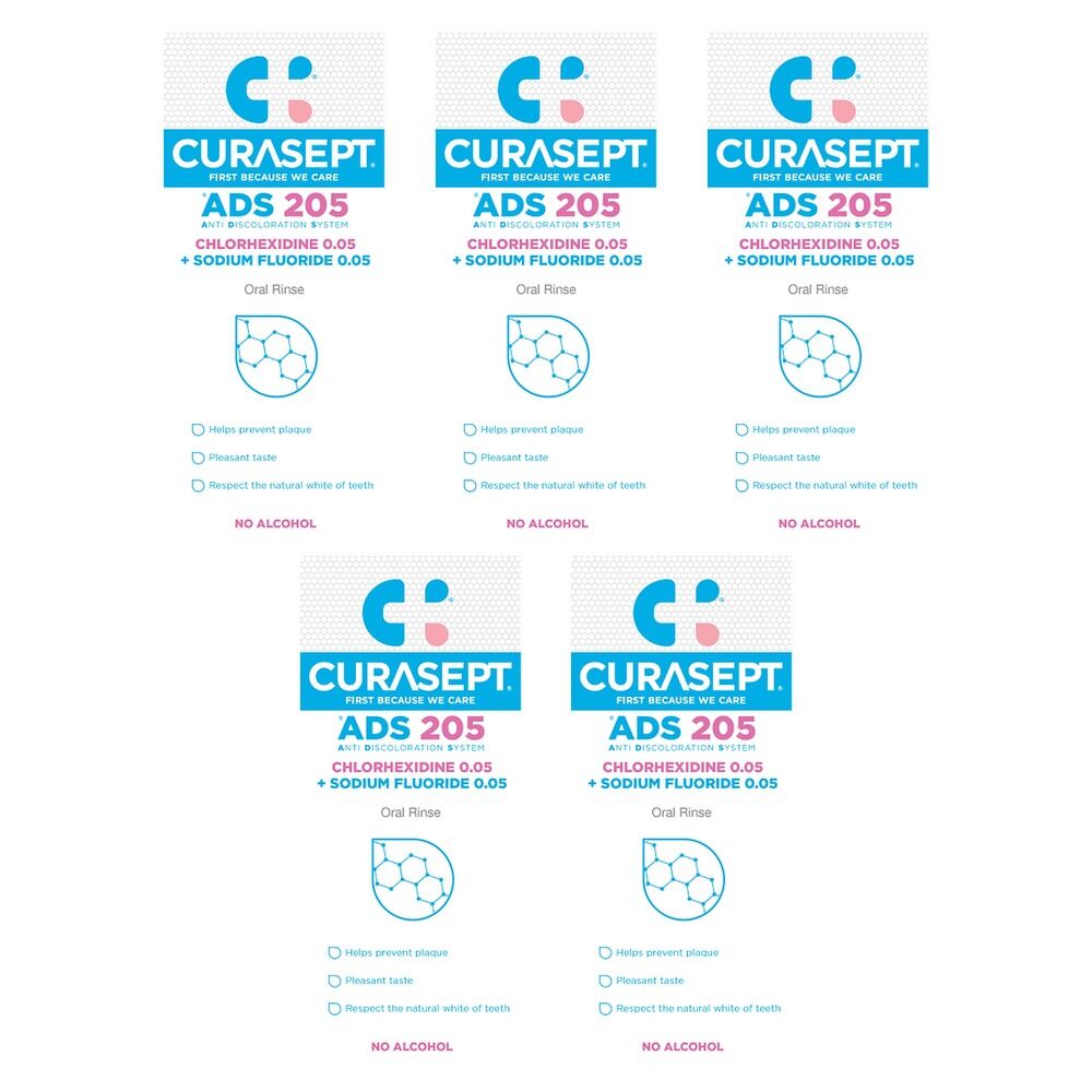 Curasept Chlorhexidine 0.05% Oral Rinse Mouthwash 200mL Pack of 5