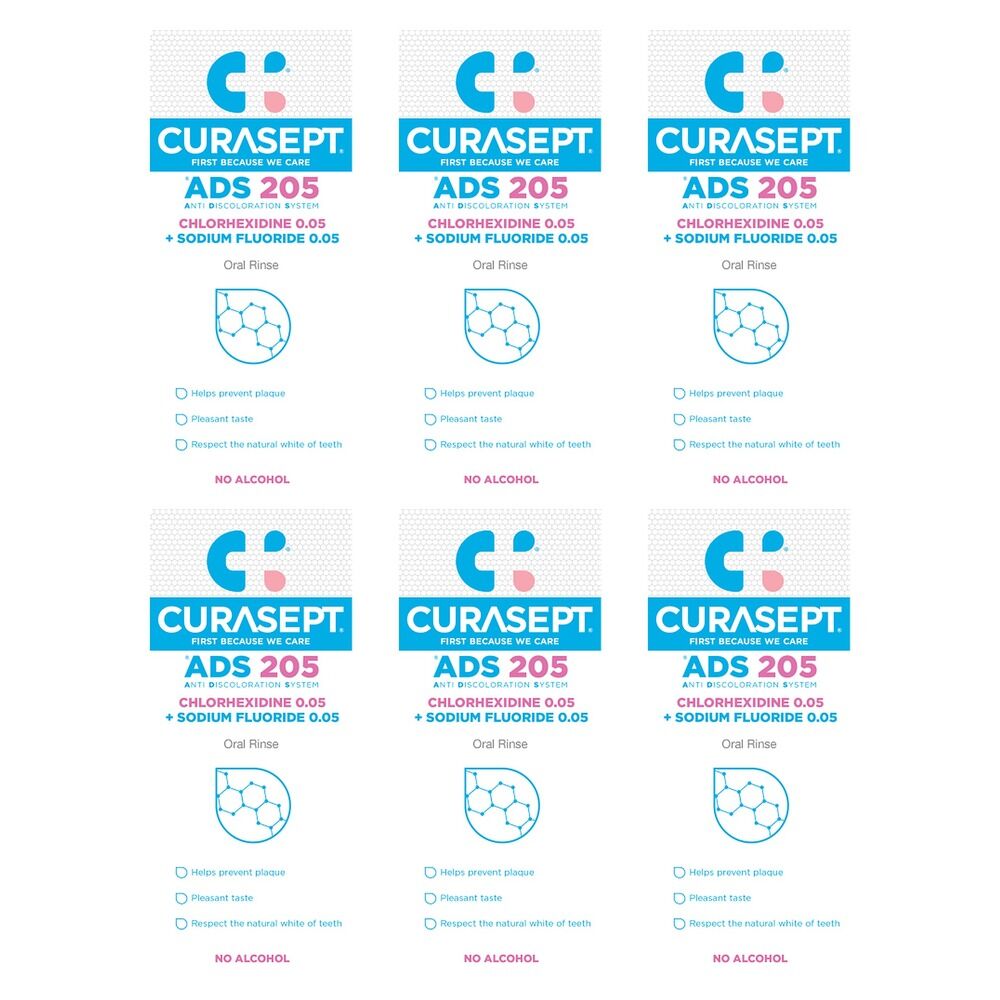 Curasept Chlorhexidine 0.05% Oral Rinse Mouthwash 200mL Pack of 6