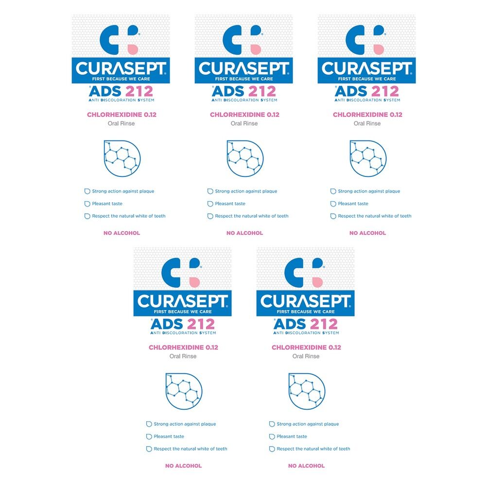 Curasept Chlorhexidine 0.12% Oral Rinse Mouthwash 200mL Pack of 5