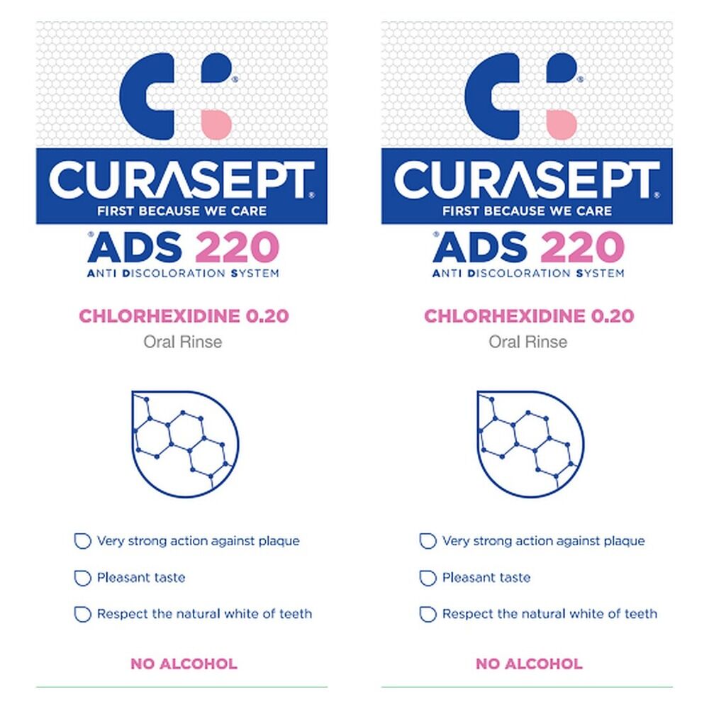 Curasept Chlorhexidine 0.20% Oral Rinse Mouthwash 200mL Pack of 2