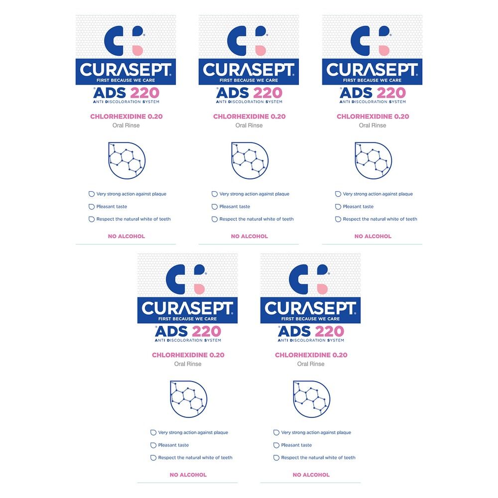 Curasept Chlorhexidine 0.20% Oral Rinse Mouthwash 200mL Pack of 5