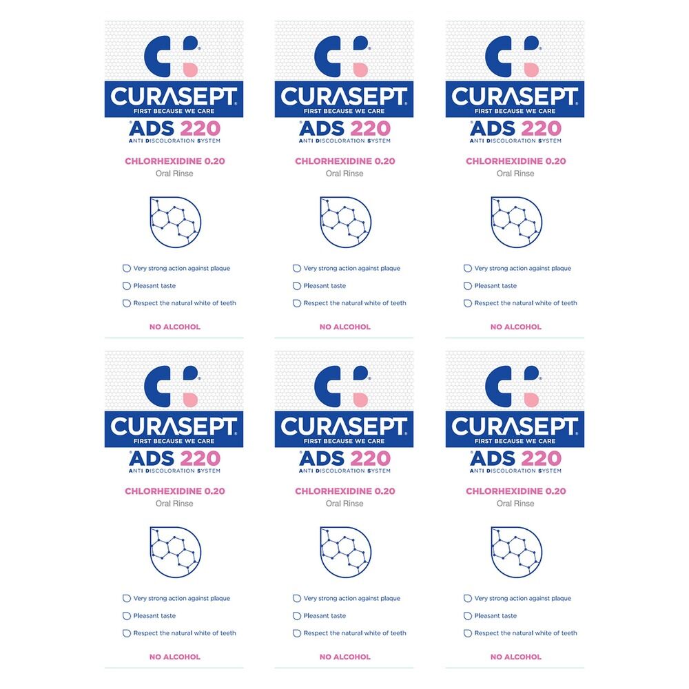 Curasept Chlorhexidine 0.20% Oral Rinse Mouthwash 200mL Pack of 6