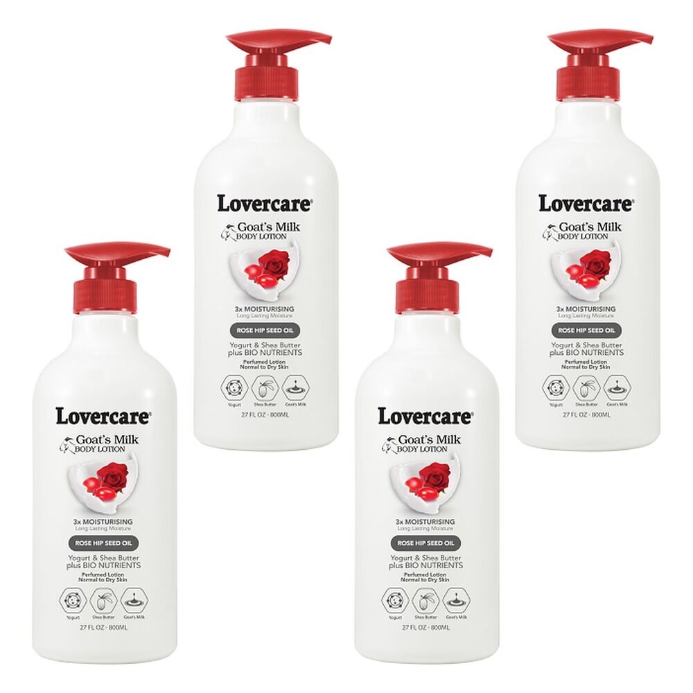 Lovercare Goat's Milk Body Lotion, Rose Hip Seed Oil, 800mL Pack of 4