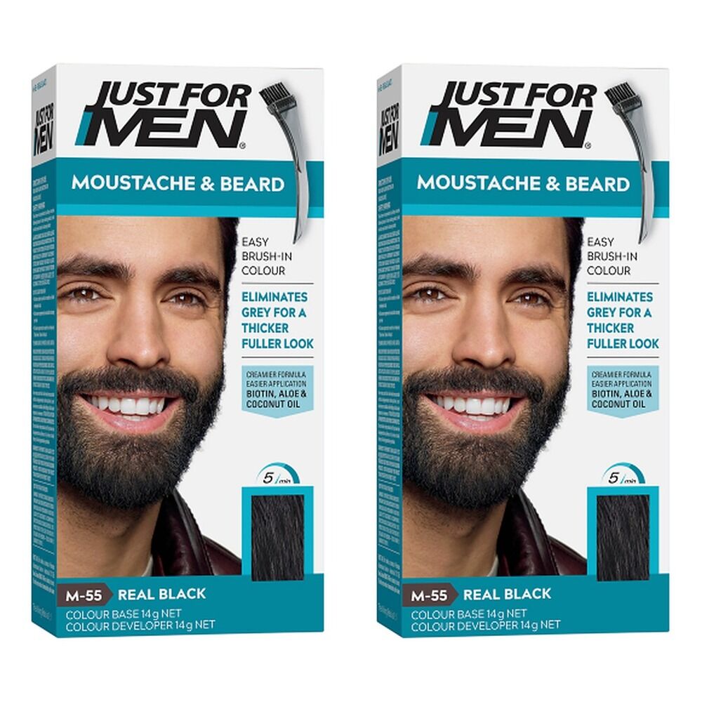Just For Men Moustache & Beard Brush-In Colour Gel Real Black 28g Pack of 2