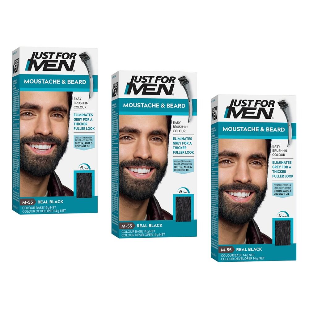 Just For Men Moustache & Beard Brush-In Colour Gel Real Black 28g Pack of 3