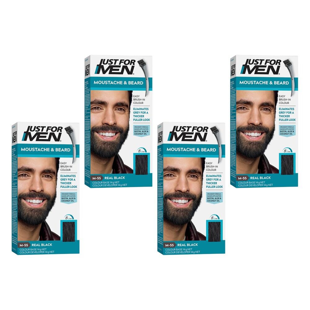 Just For Men Moustache & Beard Brush-In Colour Gel Real Black 28g Pack of 4