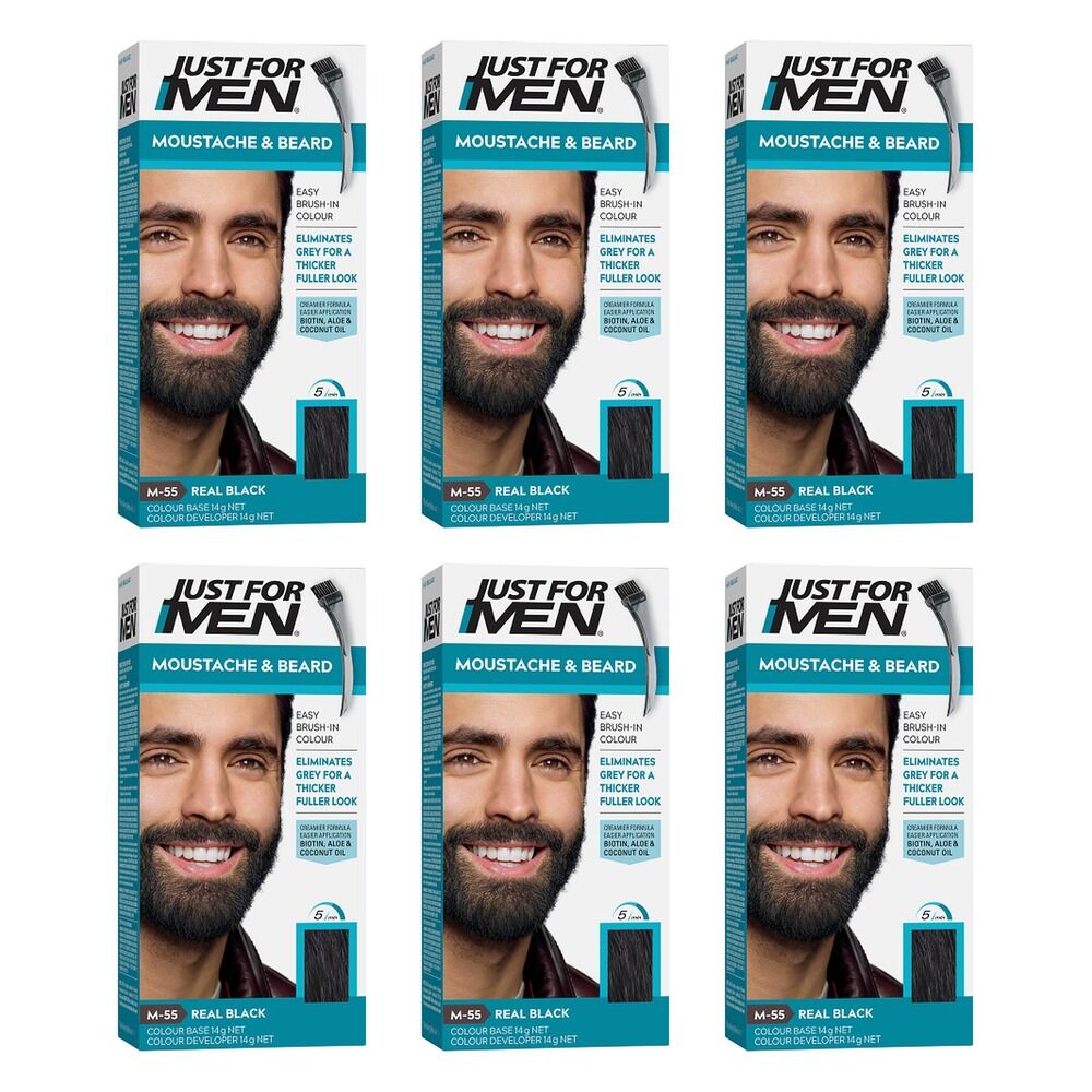 Just For Men Moustache & Beard Brush-In Colour Gel Real Black 28g Pack of 6