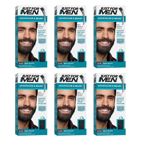 Just For Men Moustache & Beard Brush-In Colour Gel Real Black 28g Pack of 6
