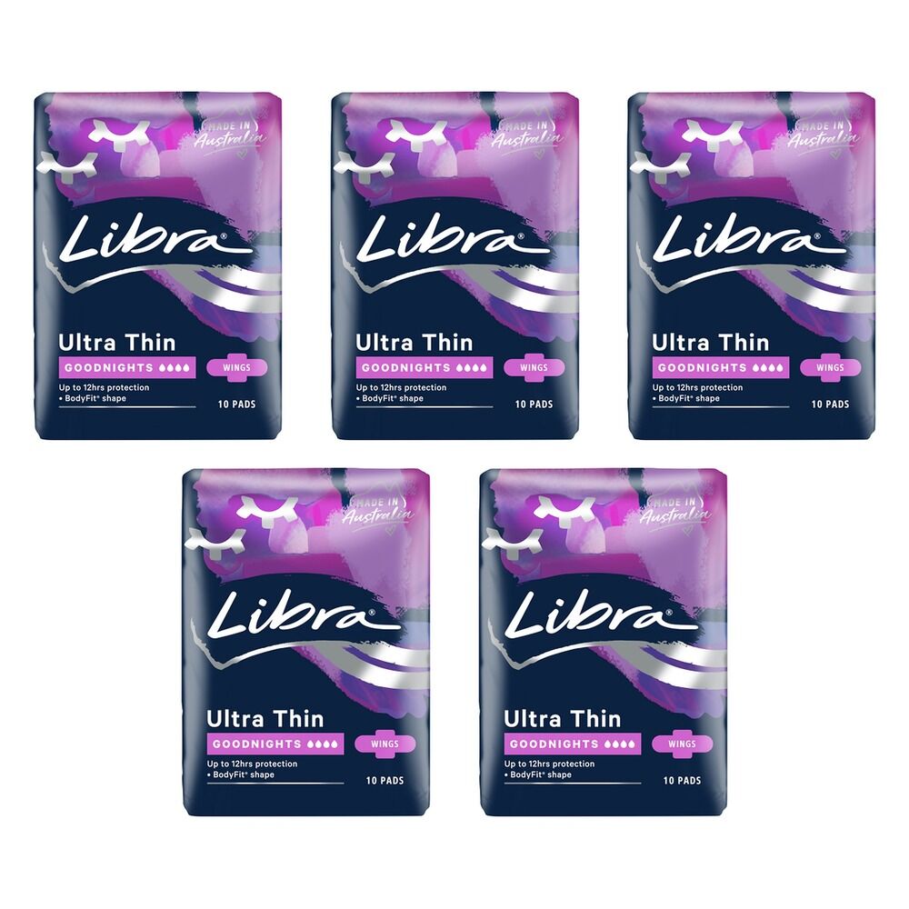 Libra Ultra Thin Goodnights Pads with Wings 10 Pack x 6 Bundle of 5