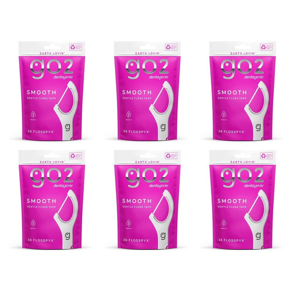 Dentagenie Smooth Flosspyx Gentle Floss Picks 36 Pack Bundle of 6