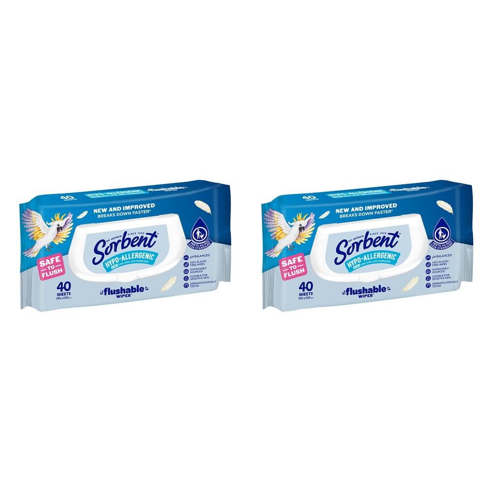 Sorbent Hypo-Allergenic Flushable Wipes 40 Pack x 14 Bundle of 2