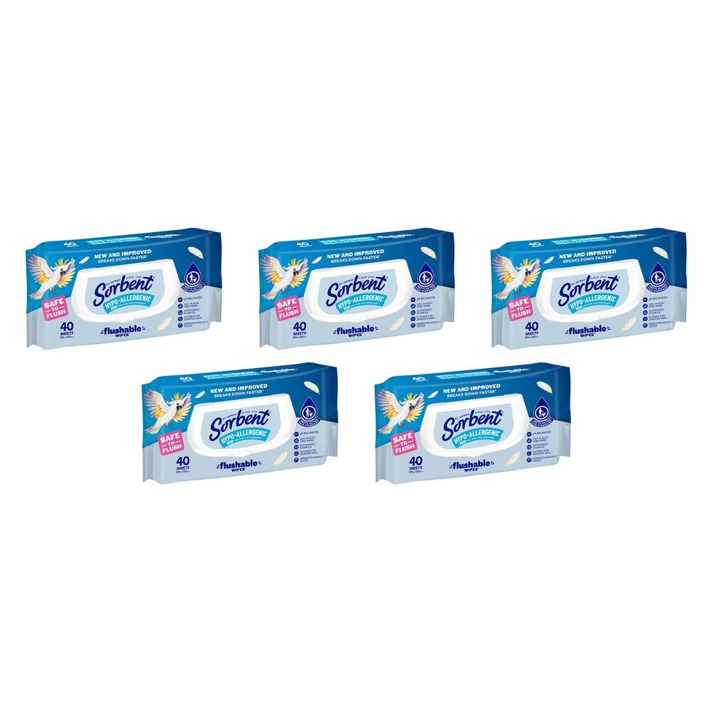 Sorbent Hypo-Allergenic Flushable Wipes 40 Pack x 14 Bundle of 5